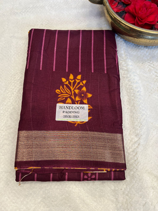 Maroon Handloom Padding Linen Saree