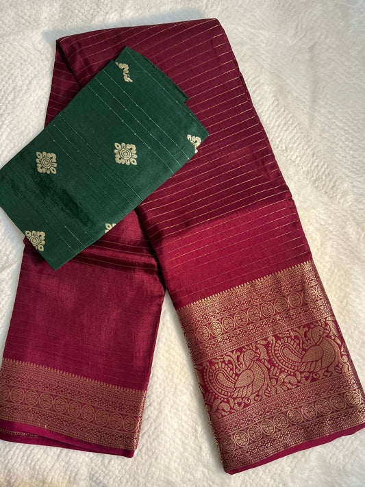 Maroon with Green Blouse Amisha Silk Saree