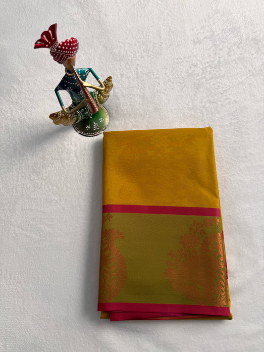 Mustard Yellow and Blue Traditional Gift Saree