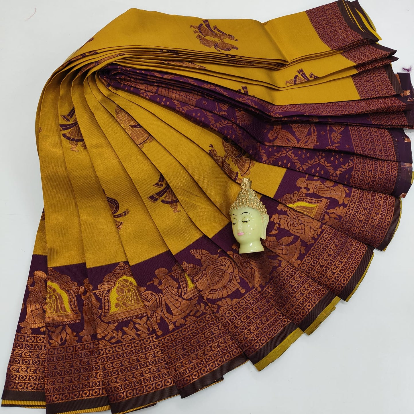 Mustard and Maroon Kubera Soft Silk Saree