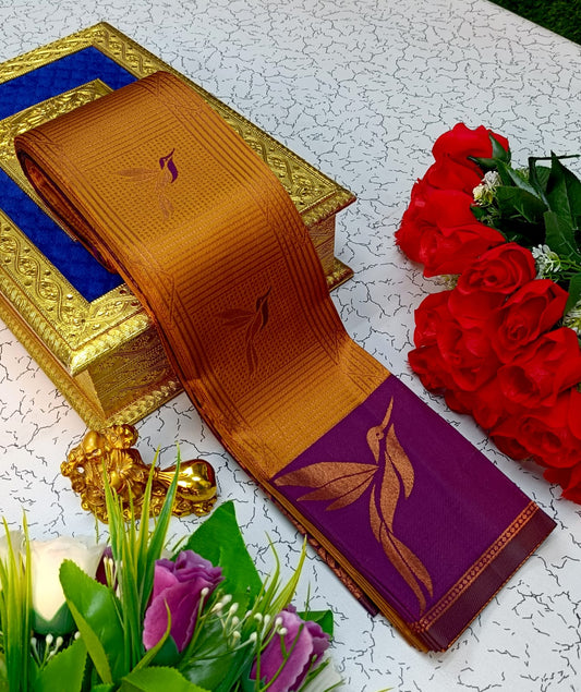 Mustard and Purple Kubera Soft Silk Saree