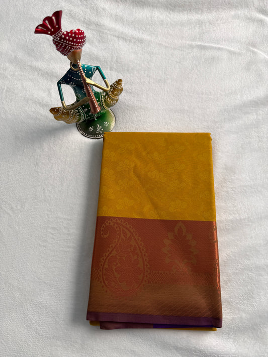 Mustard Yellow and Purple Traditional Gift Saree