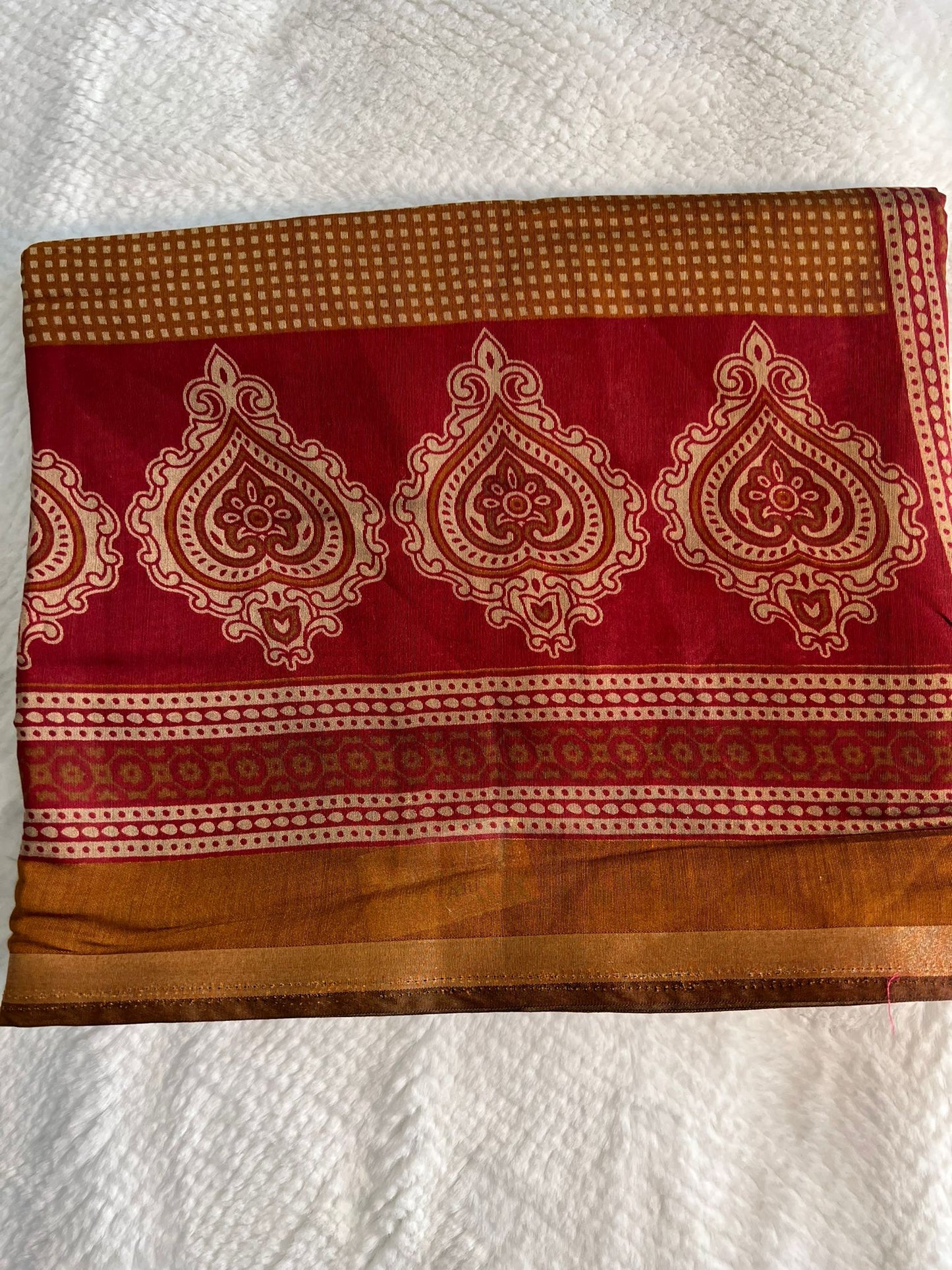 Mustard and Red Kaju Silk Cotton Saree