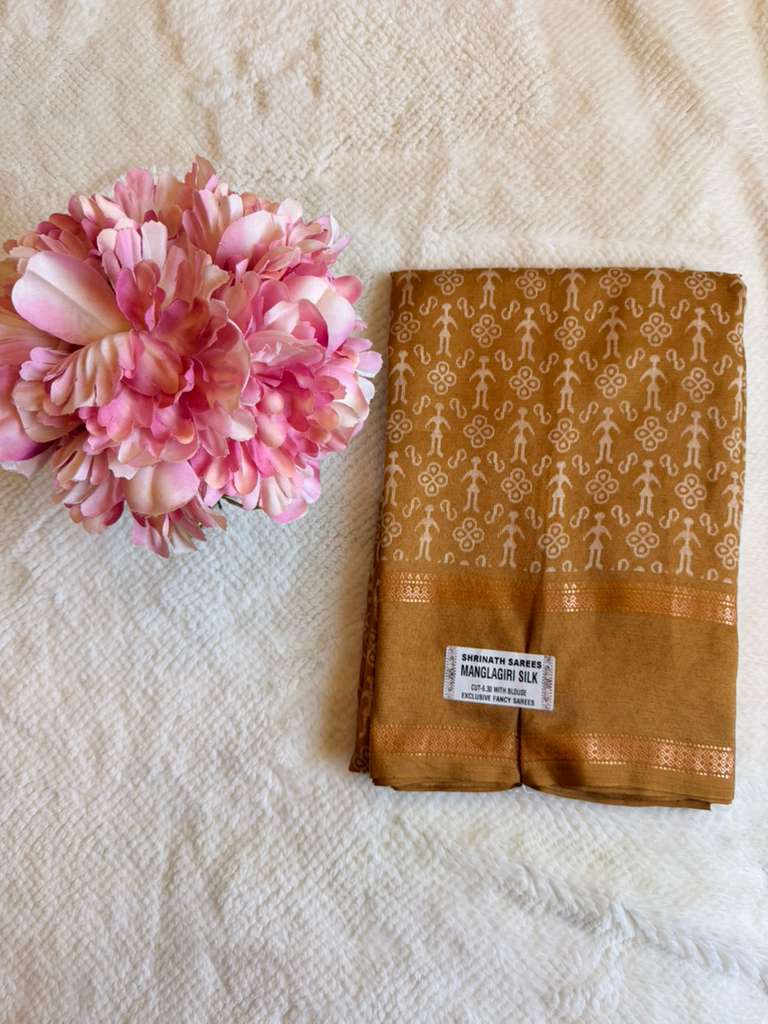 Mustard Mangalagiri Semi Silk Saree