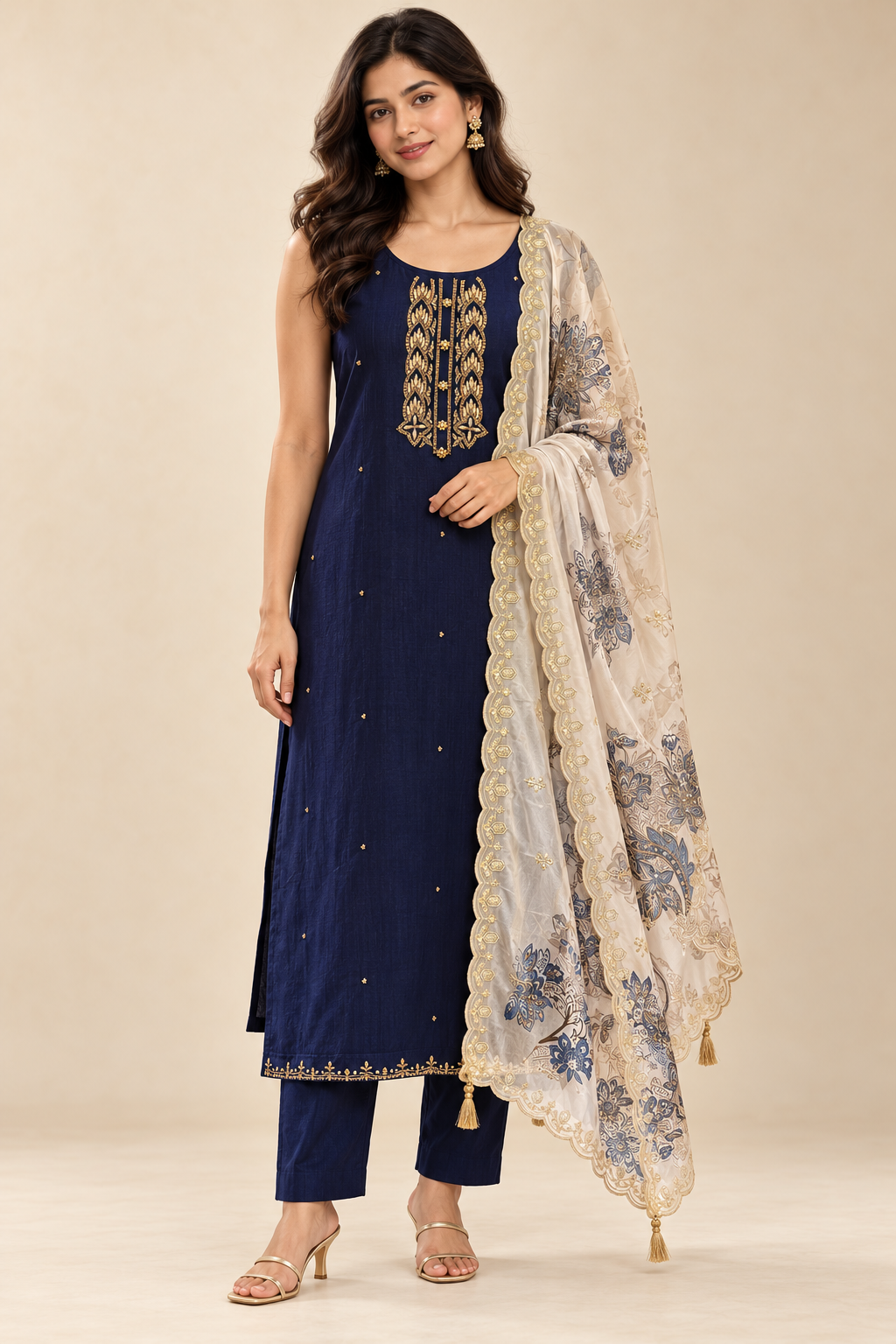 Navy Blue Color 3 Piece Salwar Set