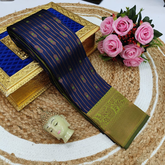 Navy Blue and Green Kubera Soft Silk Saree