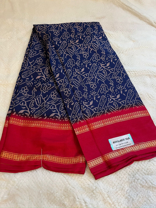 Navy Blue Mangalagiri Semi Silk Saree