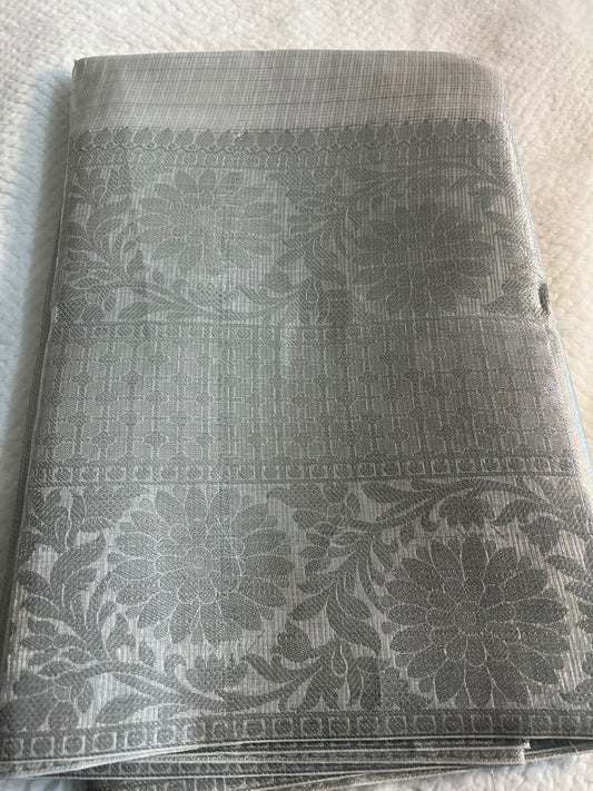 Nayantara Silver Banarasi Tissue Silk Saree