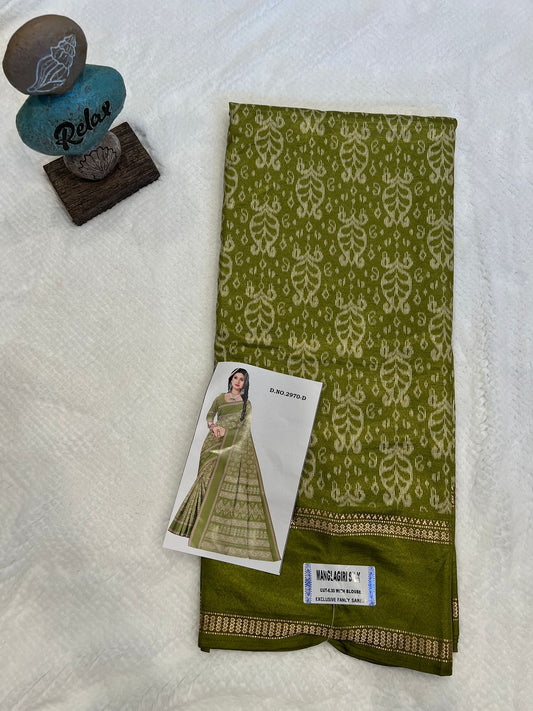 Olive Green Mangalagiri Semi Silk Saree