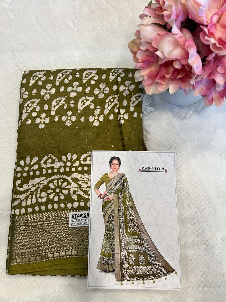 Olive Green Star Silk Sequence Saree