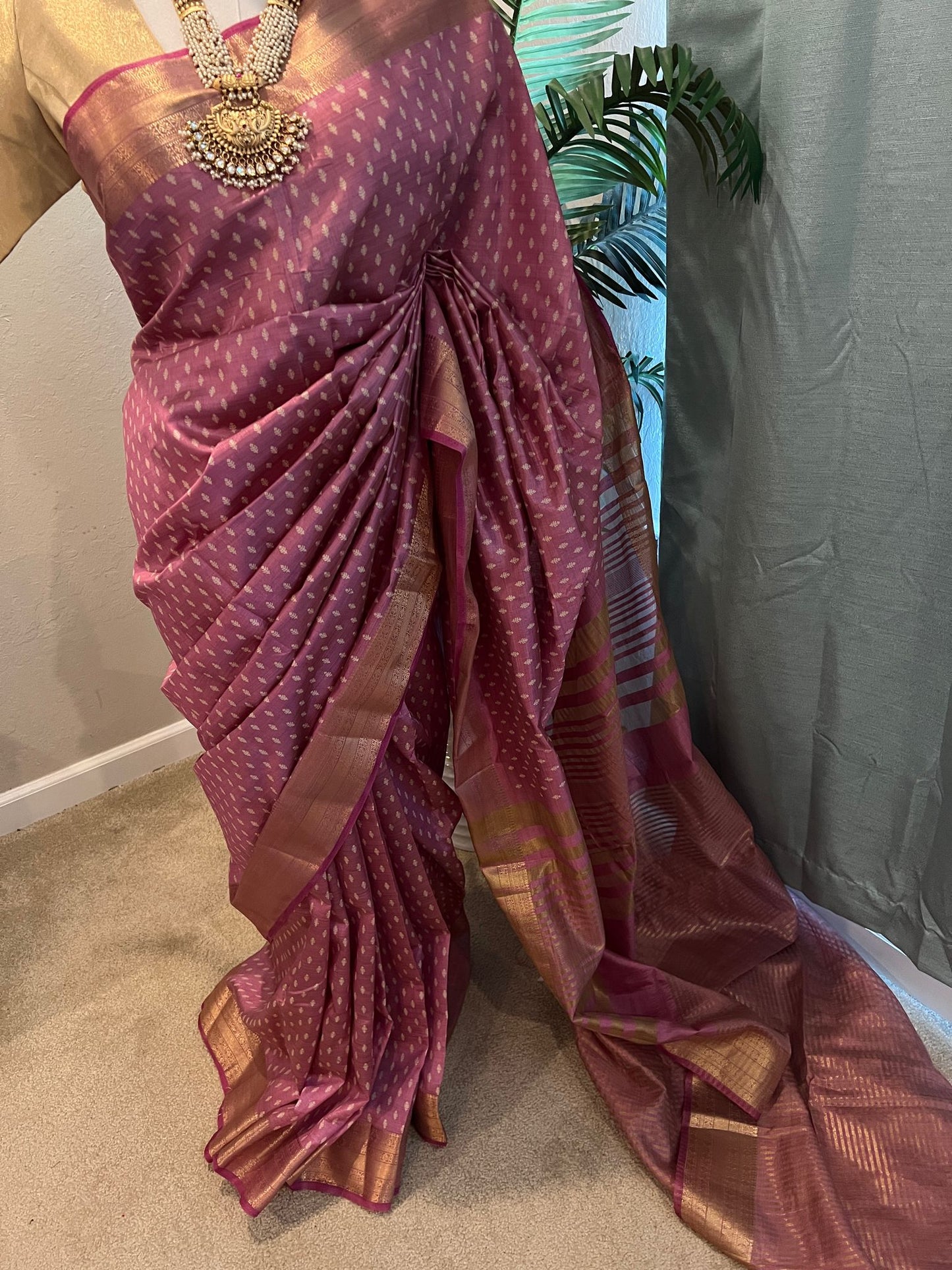 Onion Pink Tussar Silk Saree