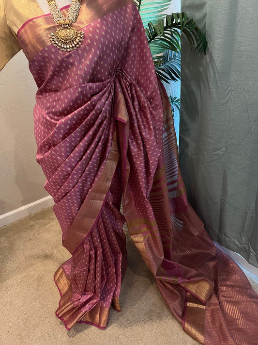 Onion Pink Tussar Silk Saree