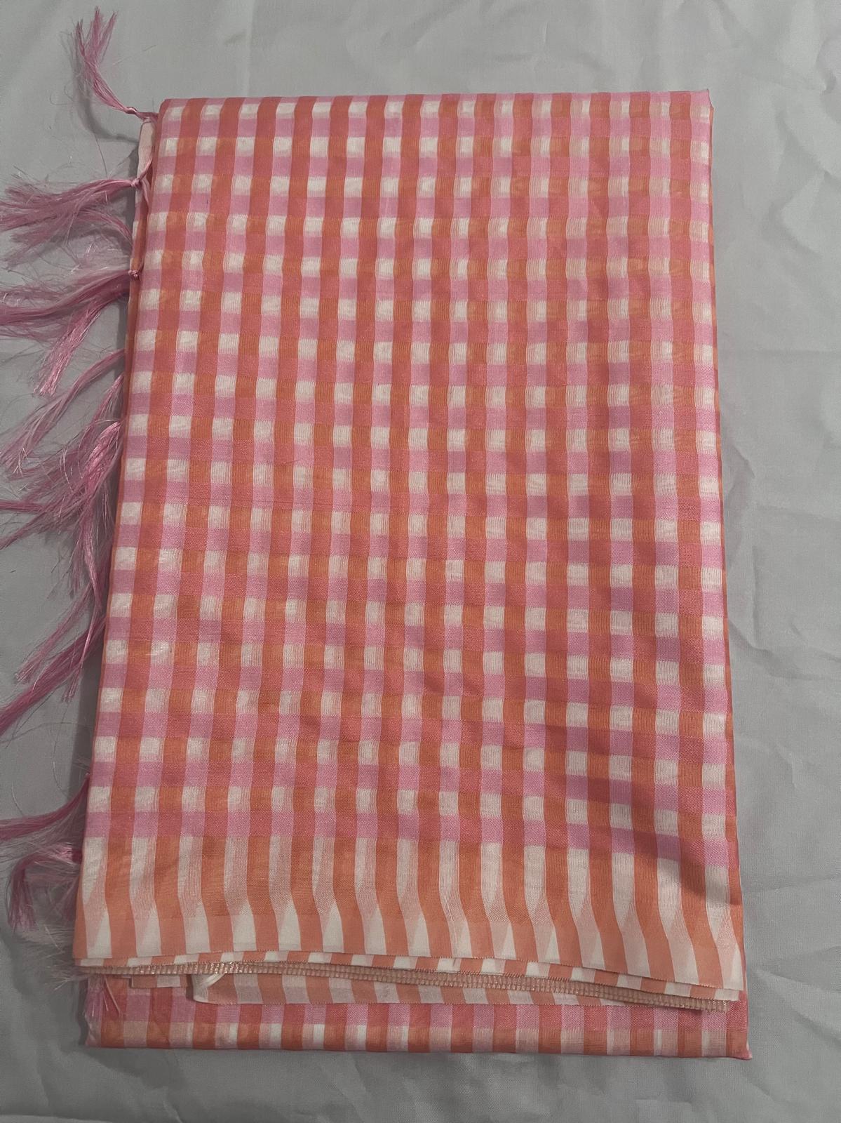 Orange Nayantara Inspired Checked Saree