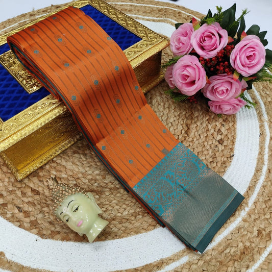 Orange and Teal Kubera Soft Silk Saree
