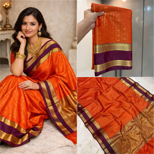 Orange and Brown Retta Petta Semi Silk Saree