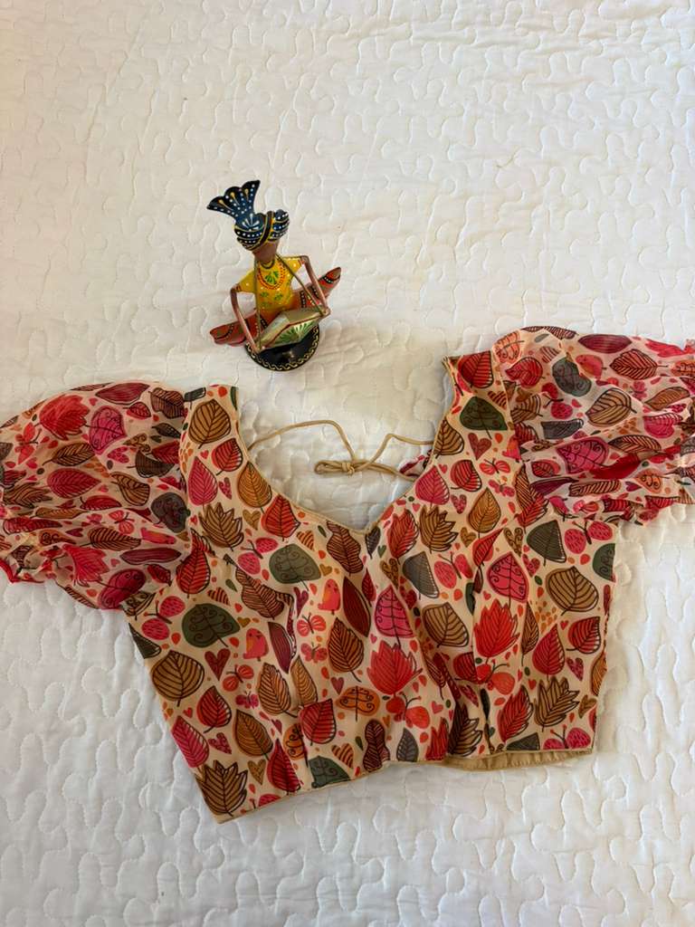 Orange Leaf Puff Blouse