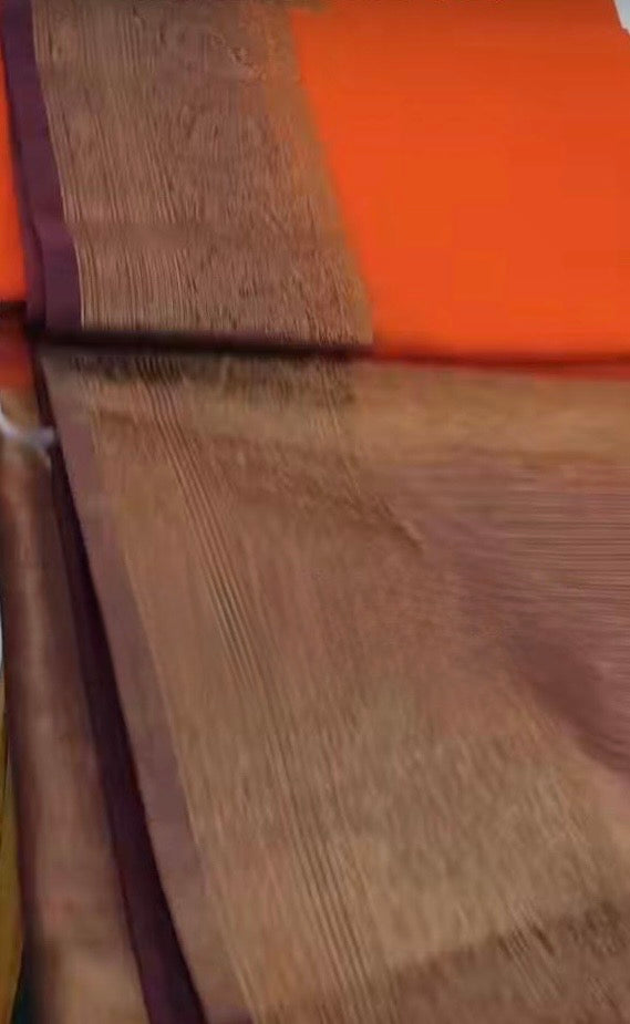 Orange and Maroon Semi Jute Silk Saree