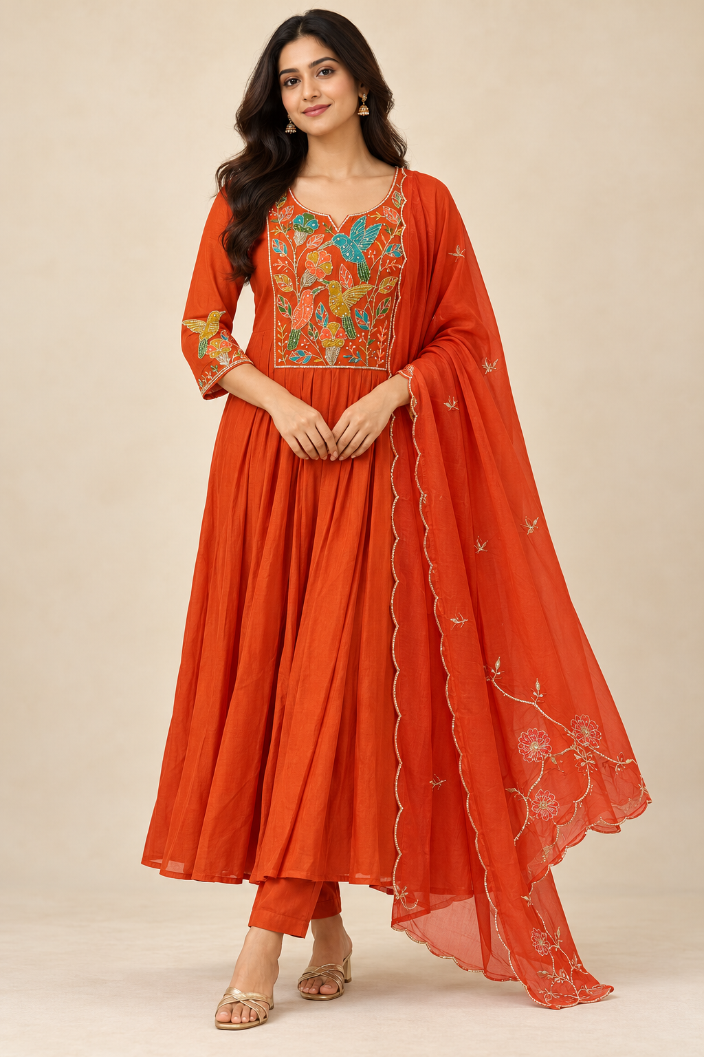 Orange 3 Piece Mul Salwar Set