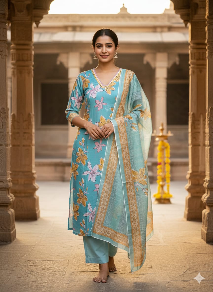 Light Blue Roman Silk 3 Piece Set