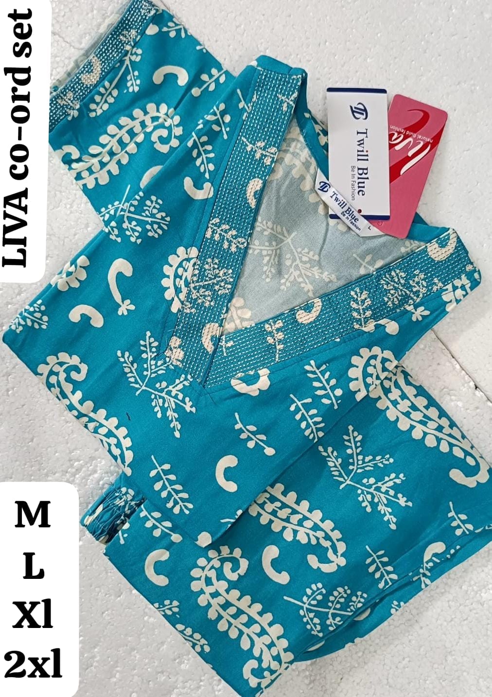 Blue LIVA Embroidery Co-ord Set