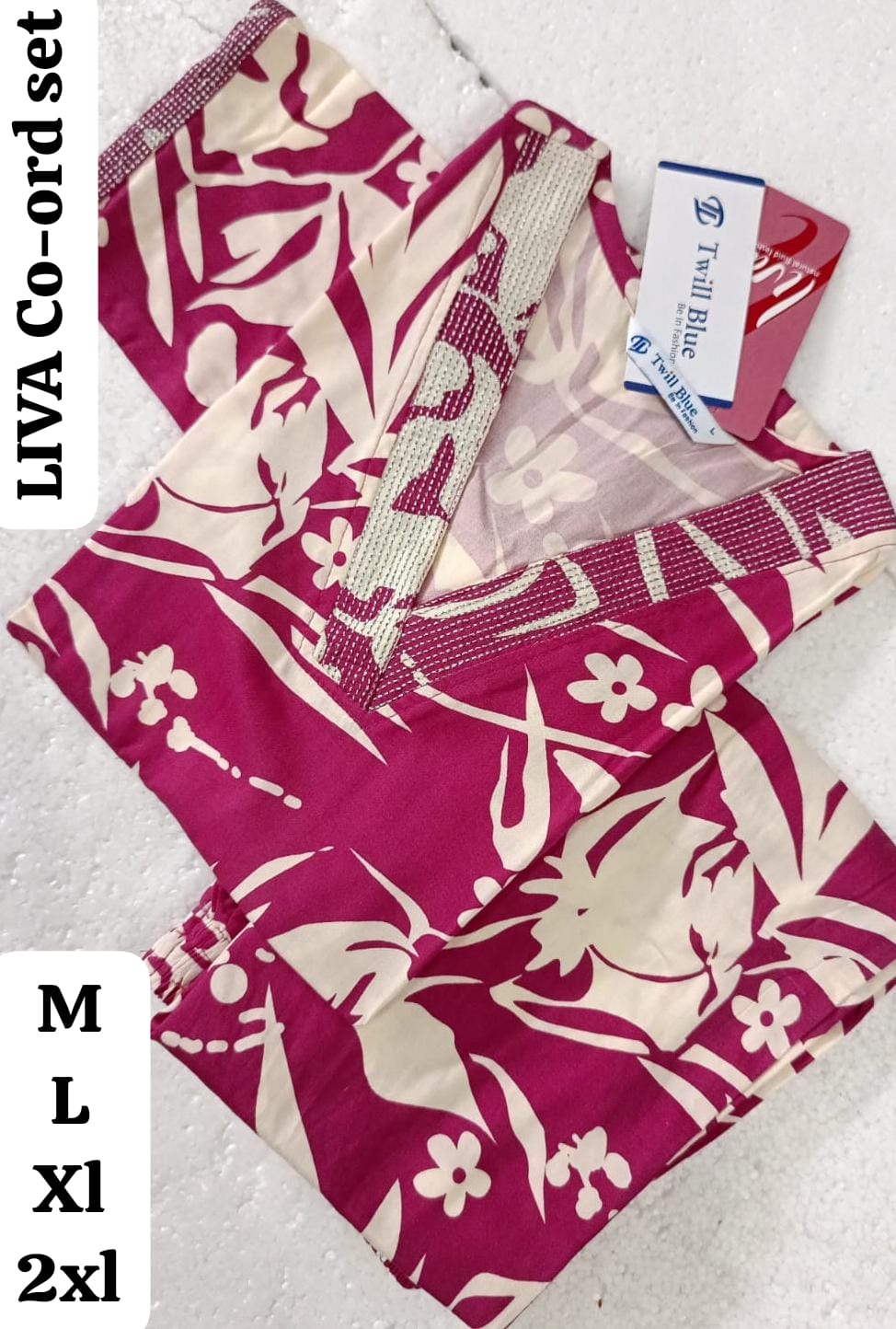 Pink LIVA Embroidery Co-ord Set