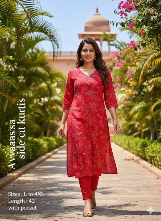 Red Heavy Rayon Kurti