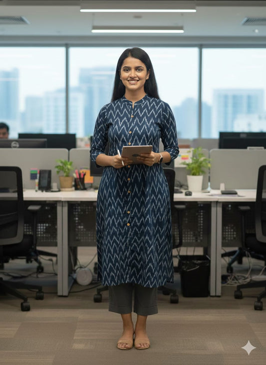Navy Blue A Line Handloom Kurti