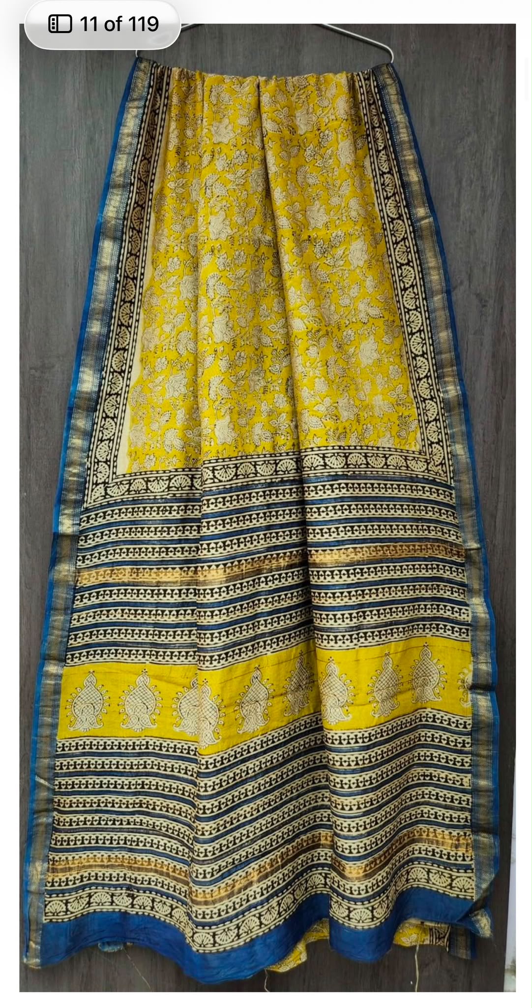 Yellow and Blue Maheshwari Silk Saree