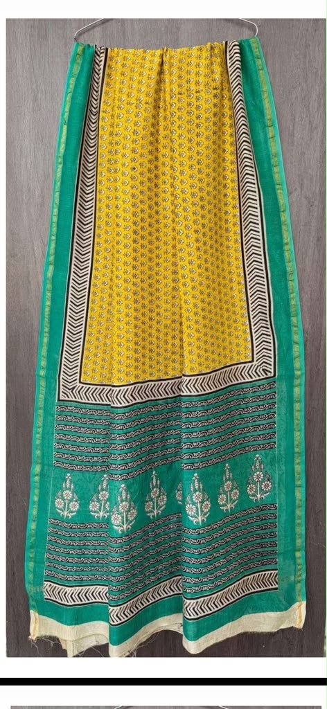 Yellow and Green Maheshwari Silk Saree