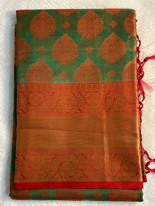 Grand Parrot Green and Red Ankita Silk Saree