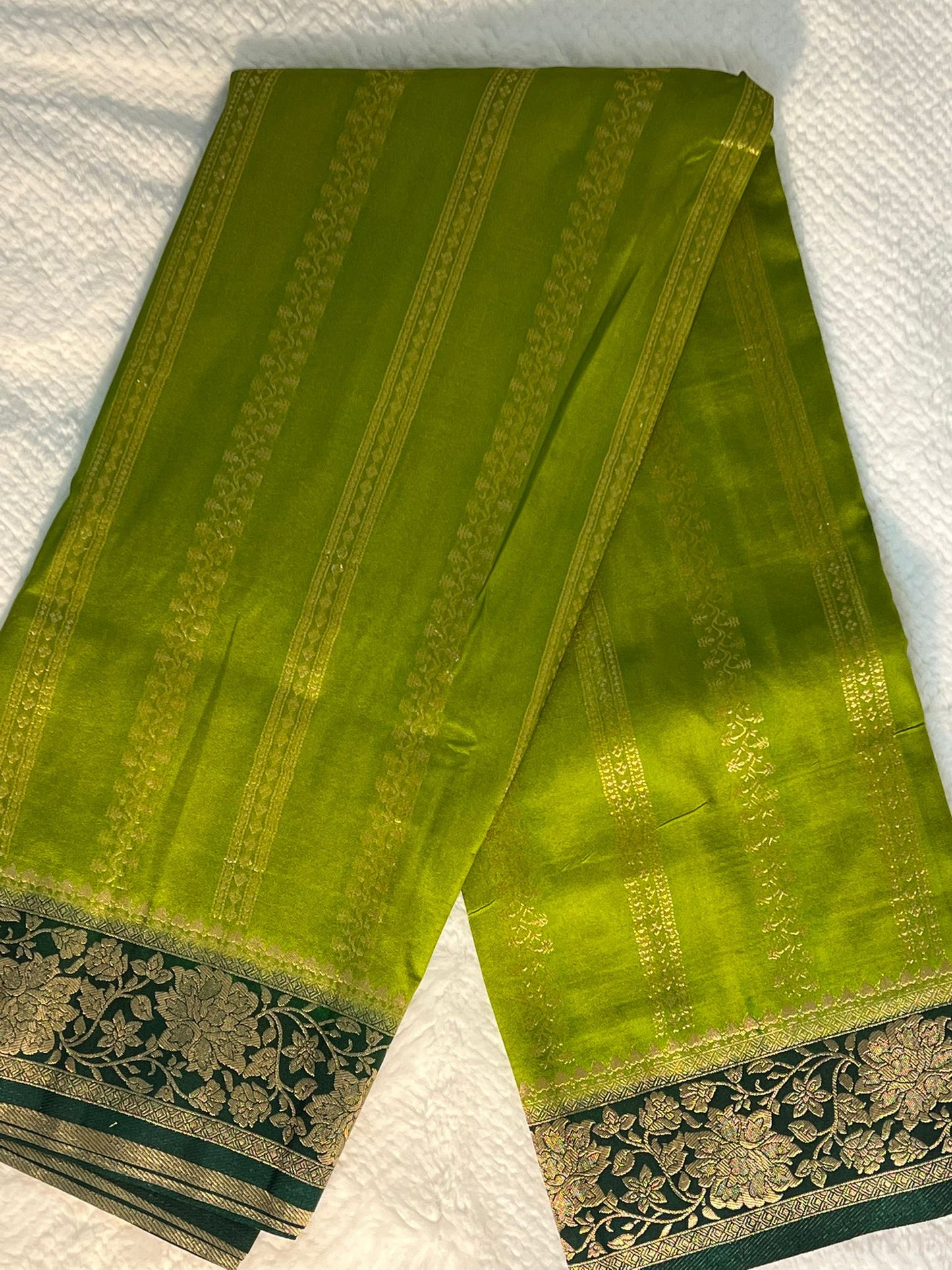 Grand Parrot and Dark Green Double Zari Silk Saree