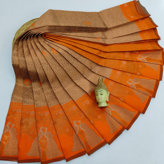 Peach and Orange Kubera Soft Silk Saree