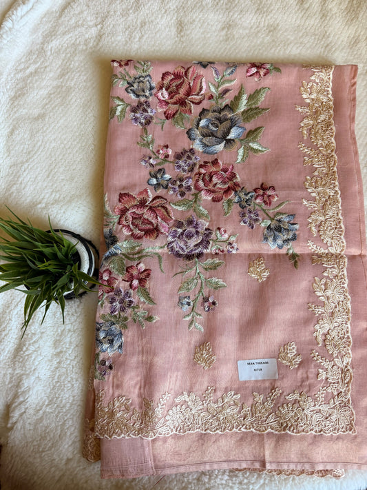 Peach Kota Lining Fancy Saree