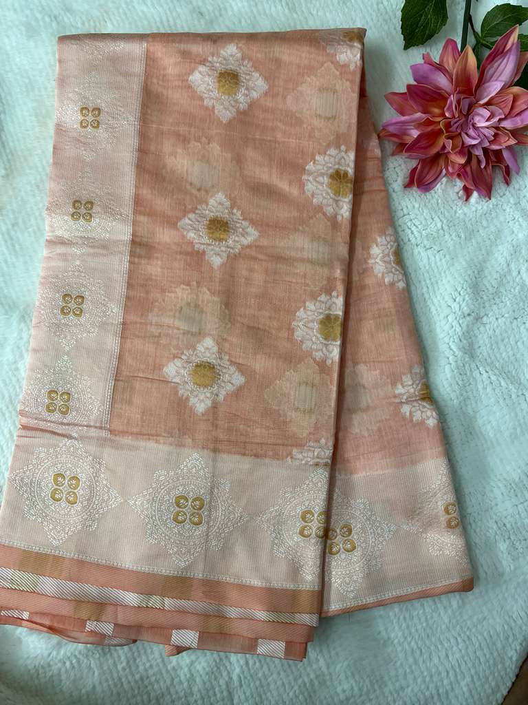 Peach Chanchal Linen Saree