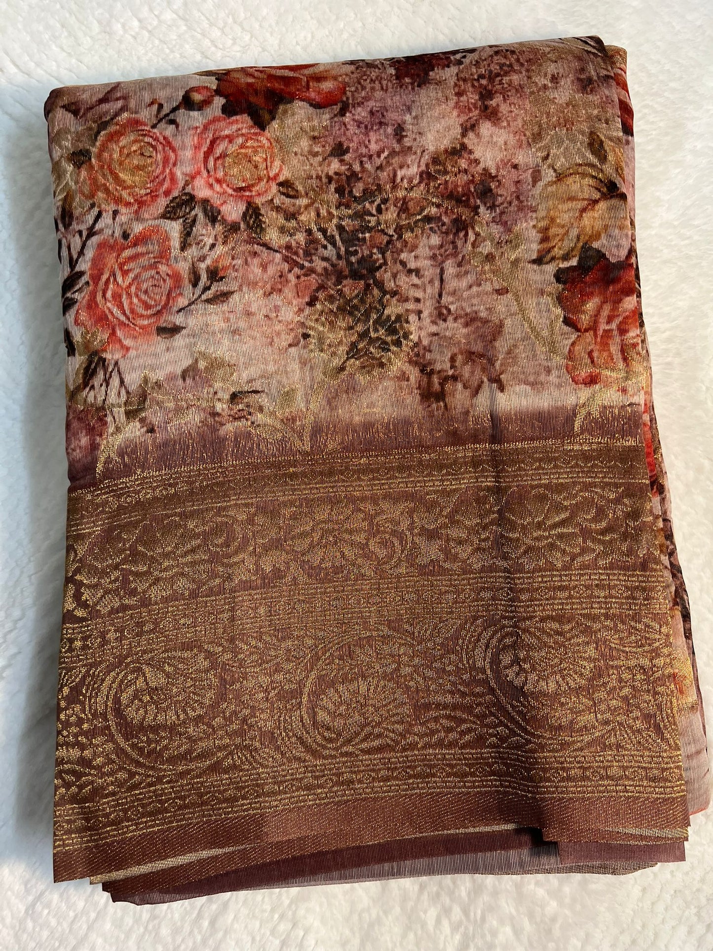 Peach and Brown Kangana Silk Saree