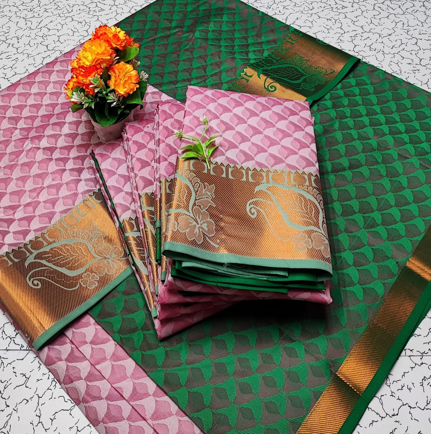 Light Pink 3D Embossed Saree