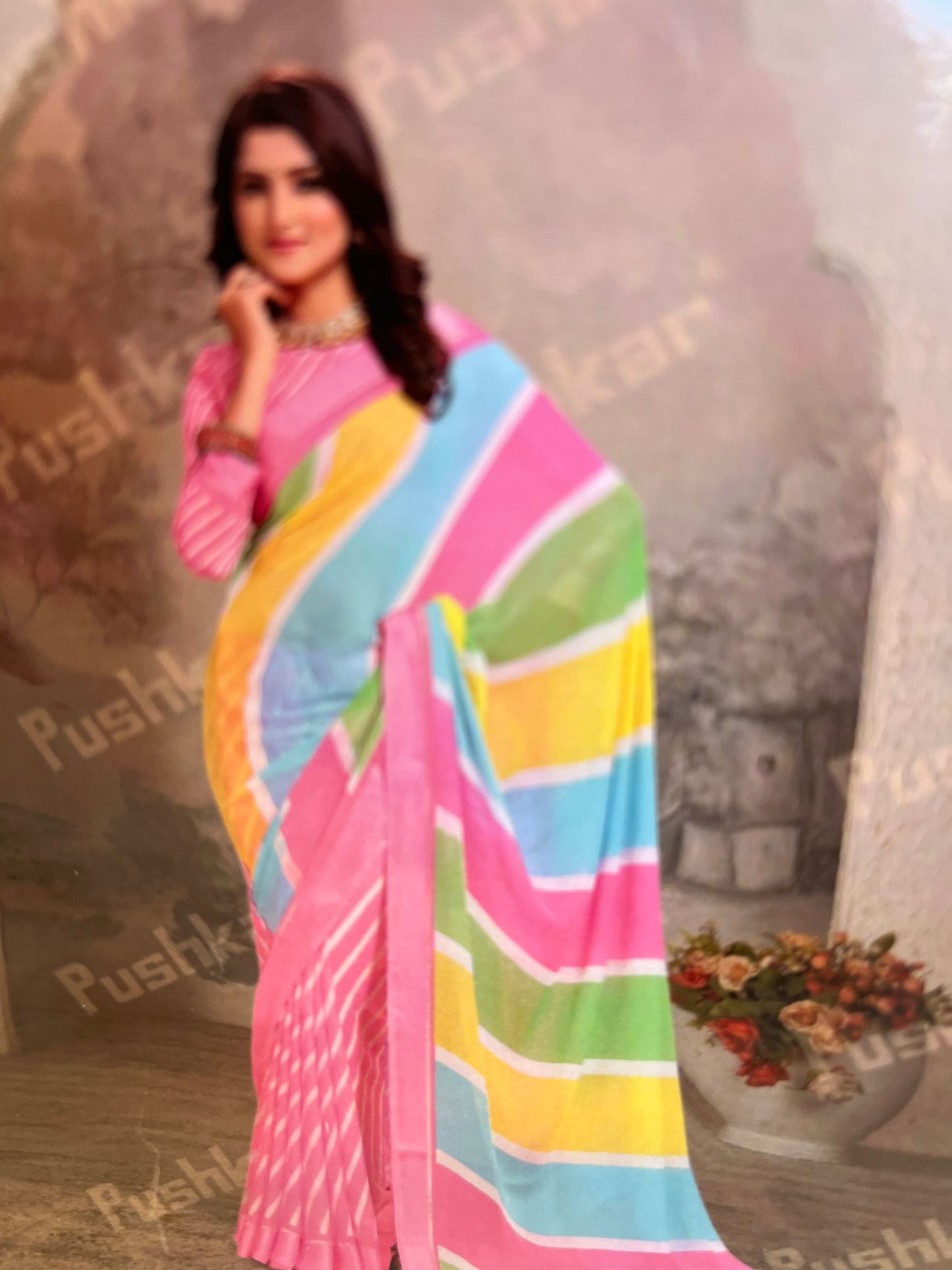 Pink Sandalwood Chiffon Saree