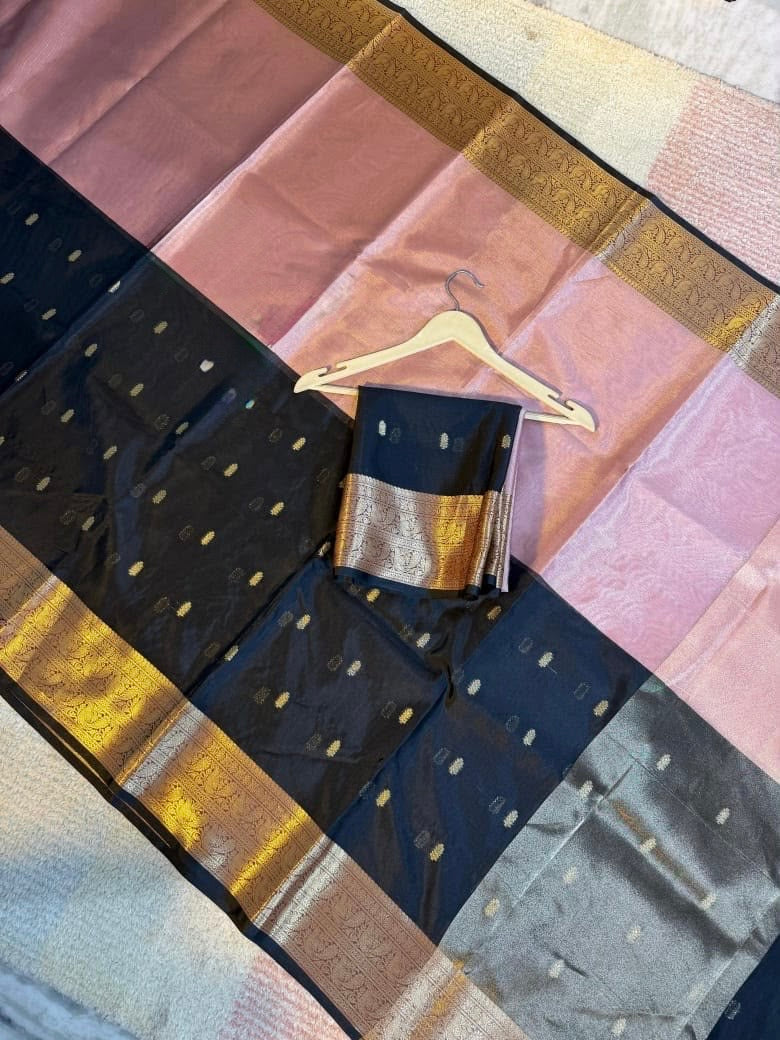 Pink and Black Tissue Silk Saree
