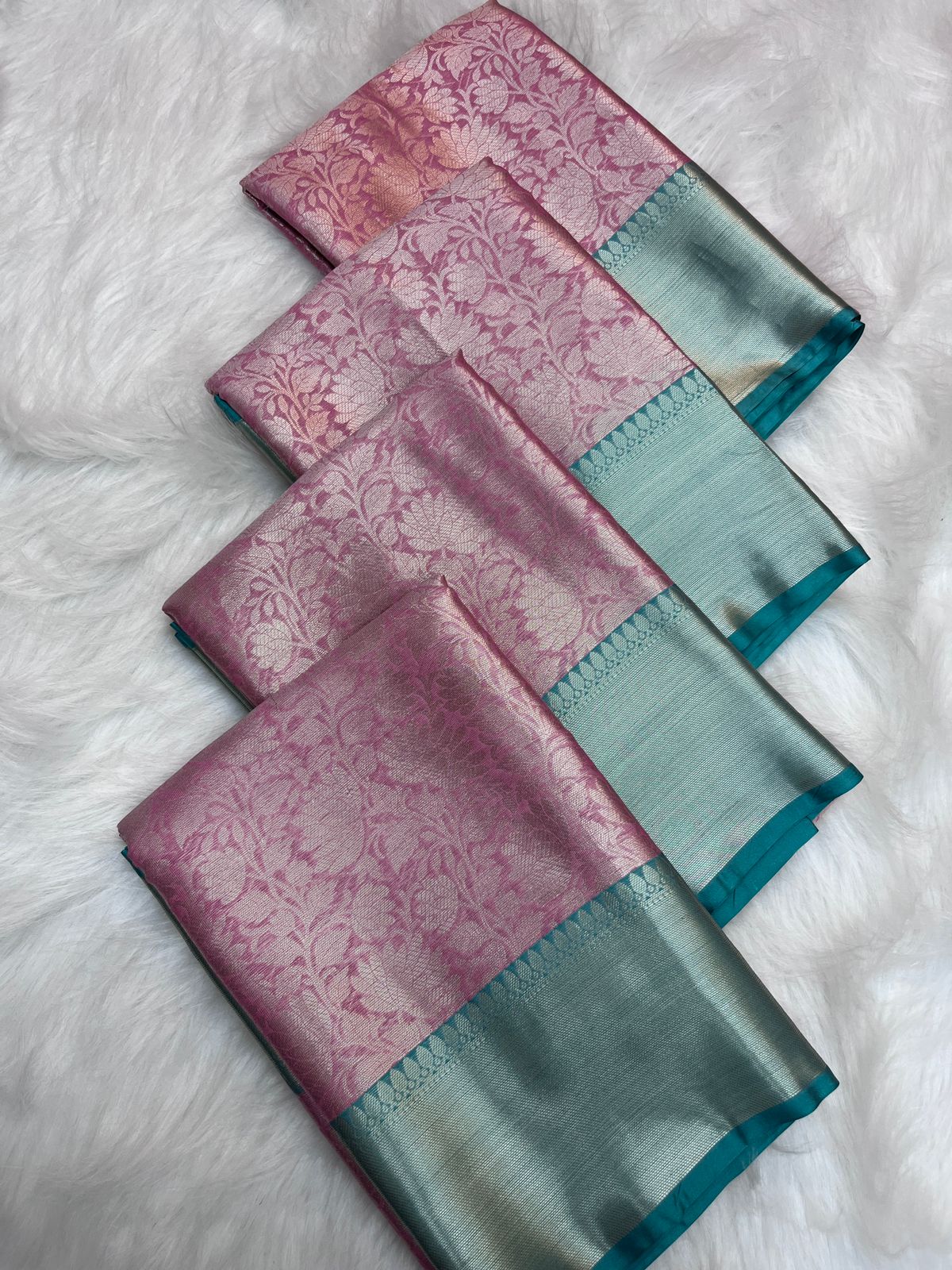 Pink and Blue Tissue Silk Saree