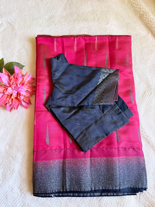 Pink and Blue Maheswari Silk Cotton Saree