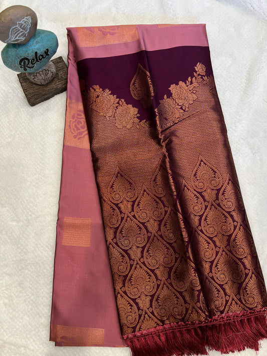 Apsara Pink and Maroon Semi Silk Saree