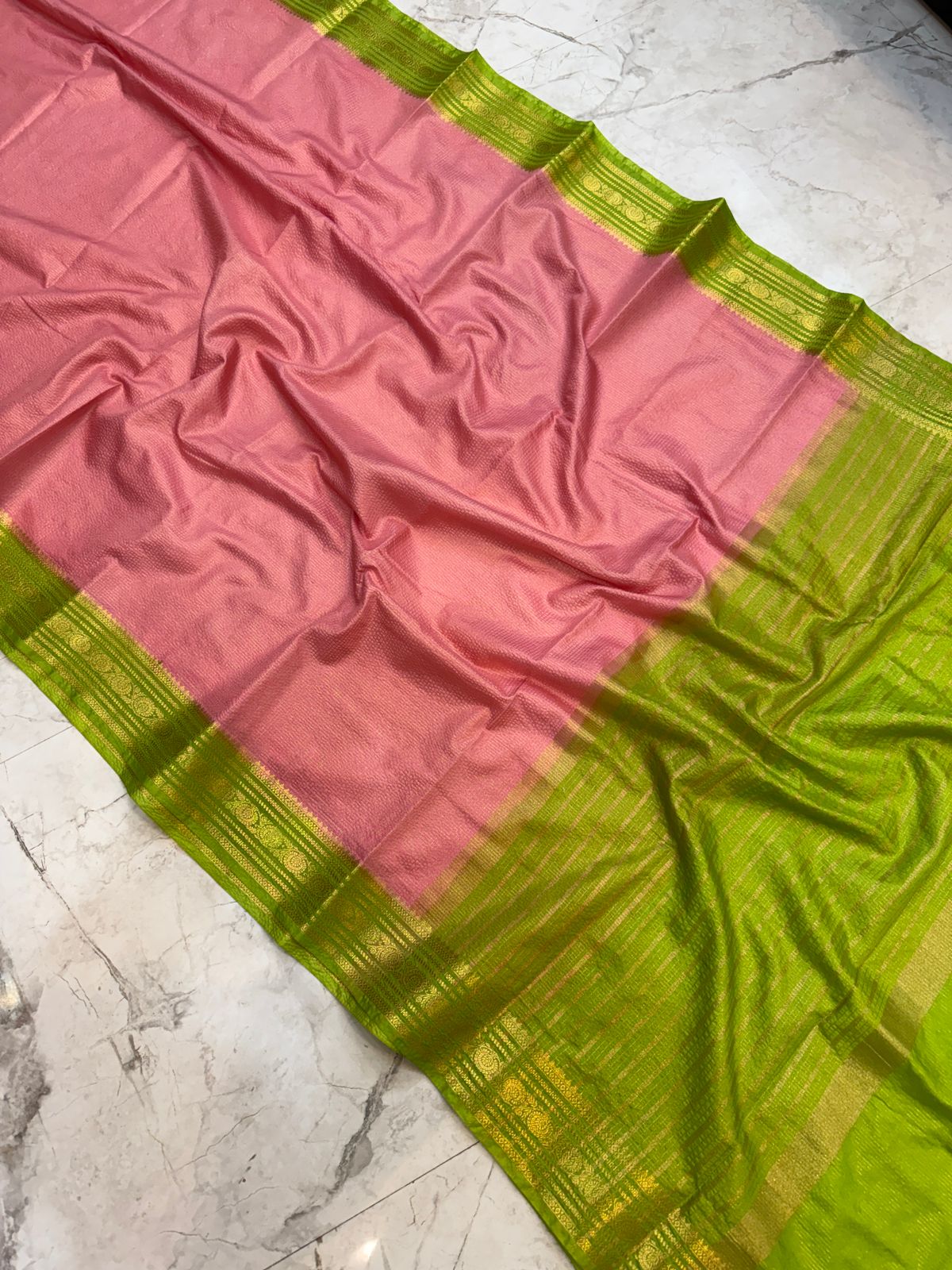 Pink and Green Checked Pattern Warm Silk Saree