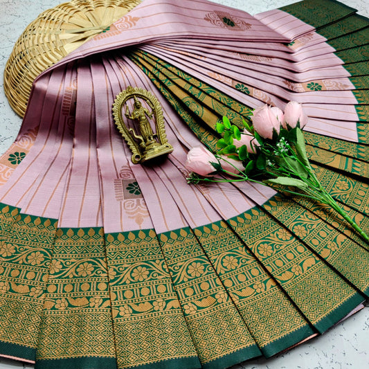 Pink and Green Kubera Soft Silk Saree