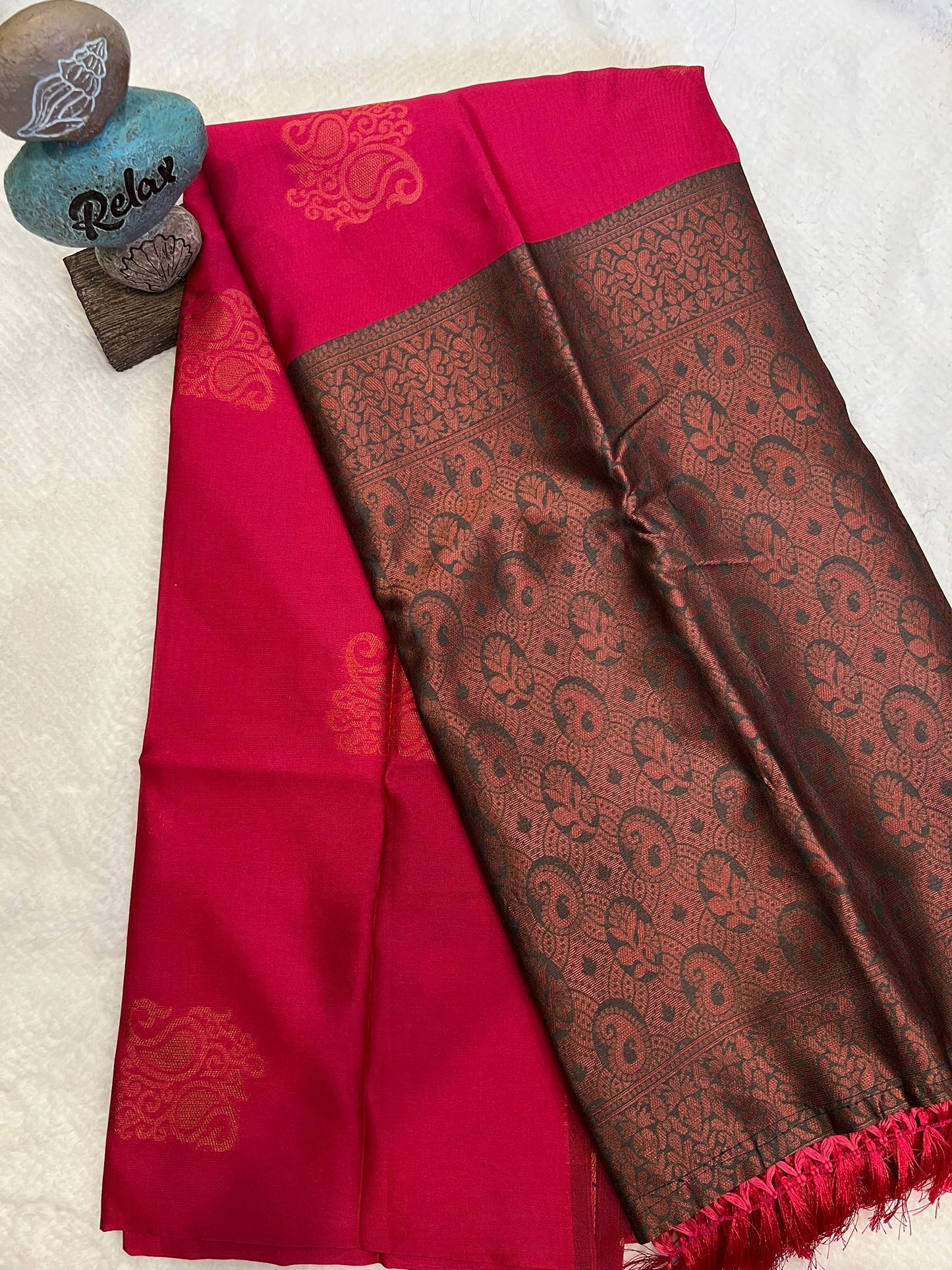 Apsara Hot Pink and Green Semi Silk Saree