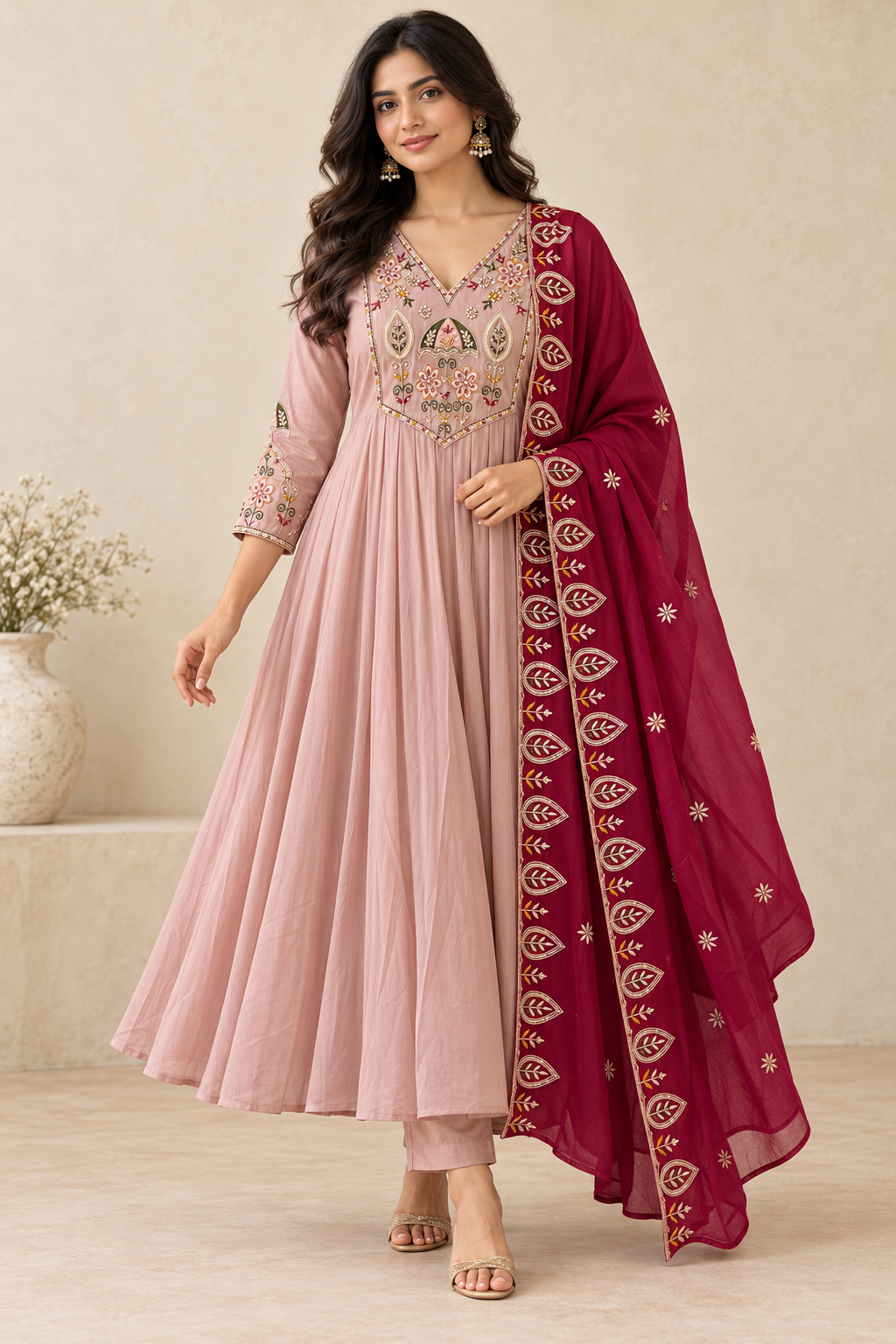 Pink 3 Piece Mul Salwar Set