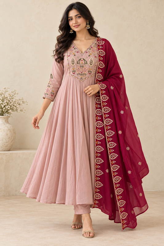 Pink 3 Piece Mul Salwar Set