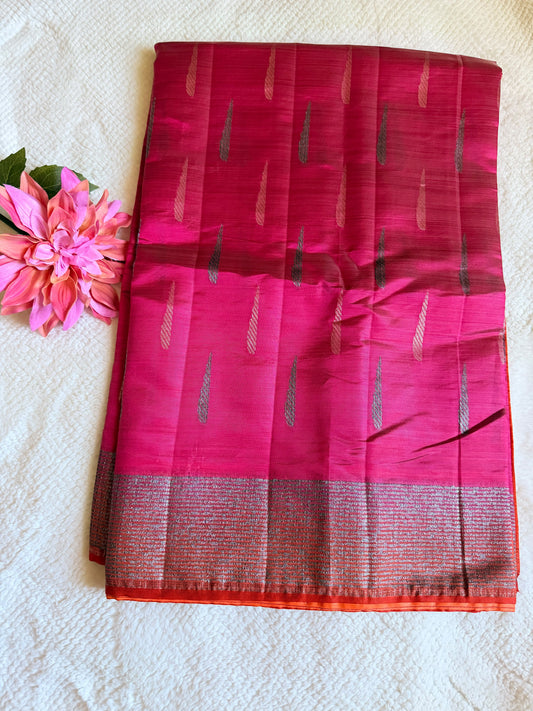 Pink and Orange Maheswari Silk Cotton Saree