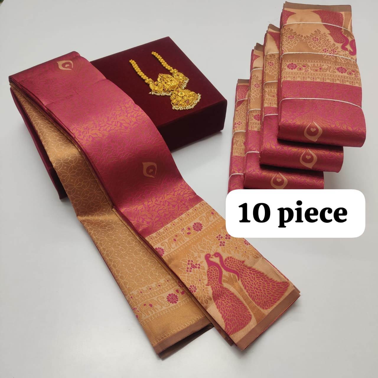 Pink and Sandal Kubera Soft Silk Saree
