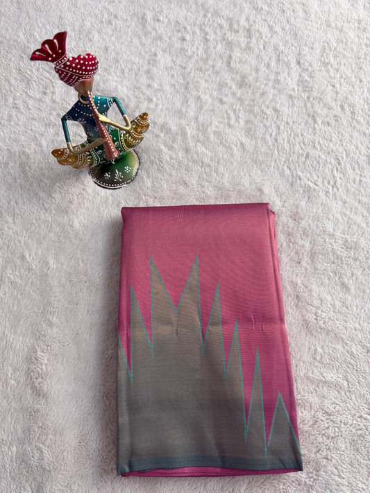 Pink Temple Desgin Tissue Saree