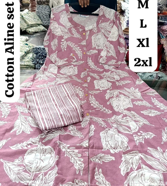 Pink A-line Kalamkari 2-Piece Chudidar Set